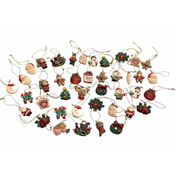 The Unbranded Brand Other - Lot of 41 VTG Mini Ornaments Hand Painted Santa Wreath Winter Christmas